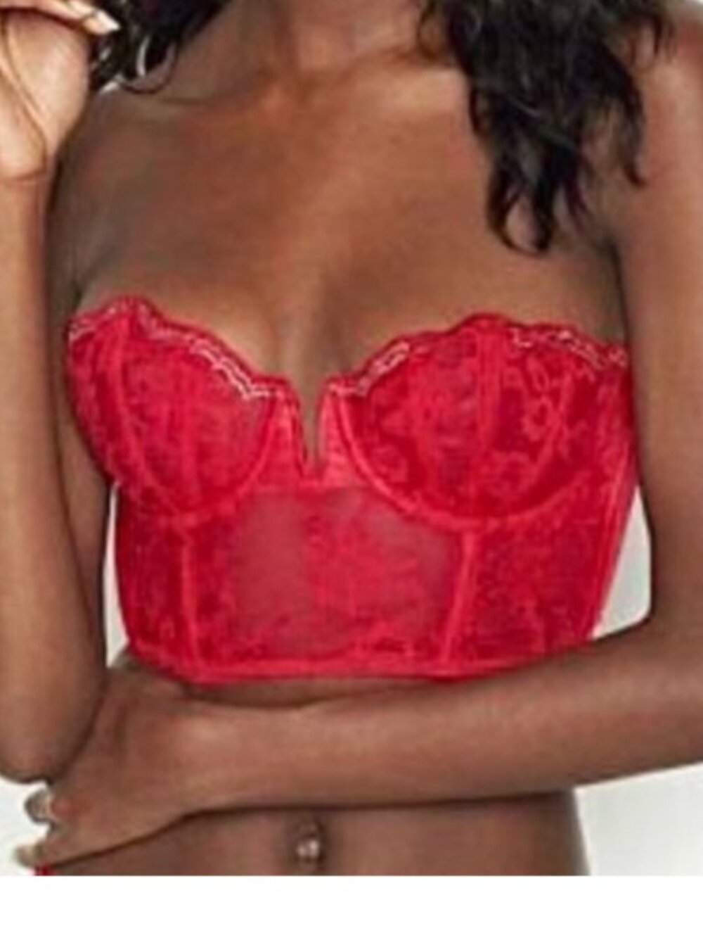 Victoria's Secret Dream Angels Metallic Lace Bustier 36C Red Mariah Carey Holida